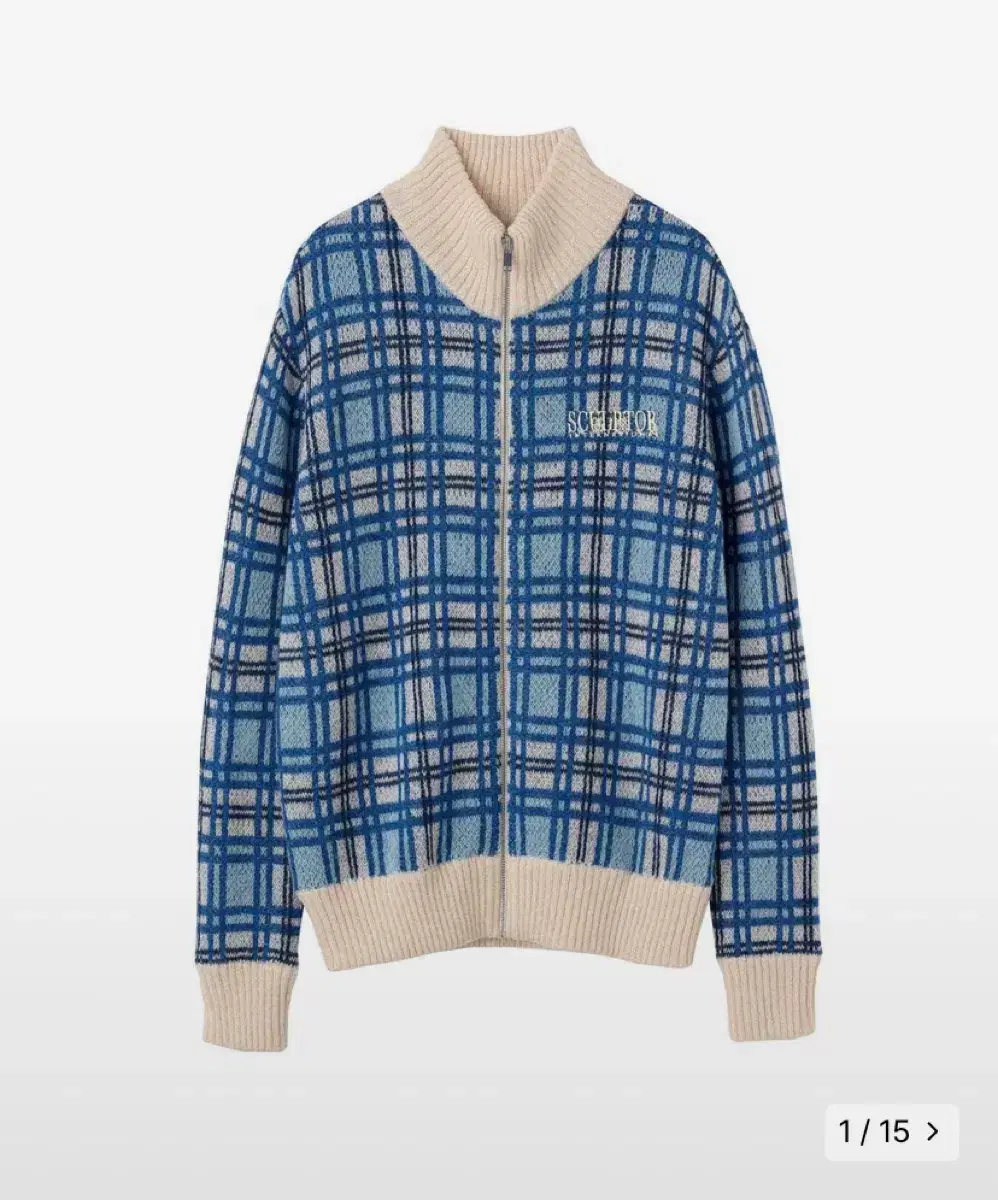 스컬프터 sculptor mohair check zip-up blue